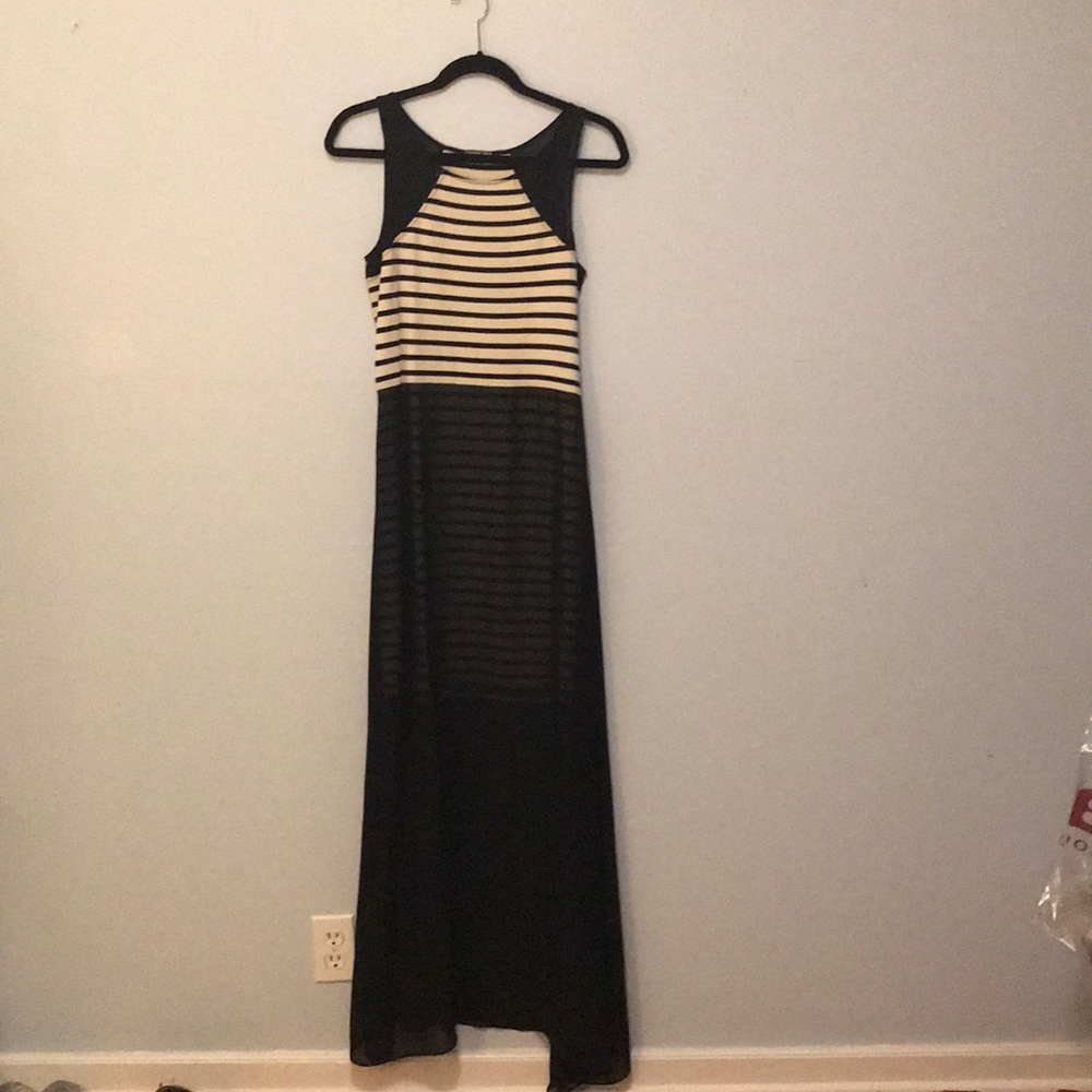 Striped maxi dress with sheer overlay